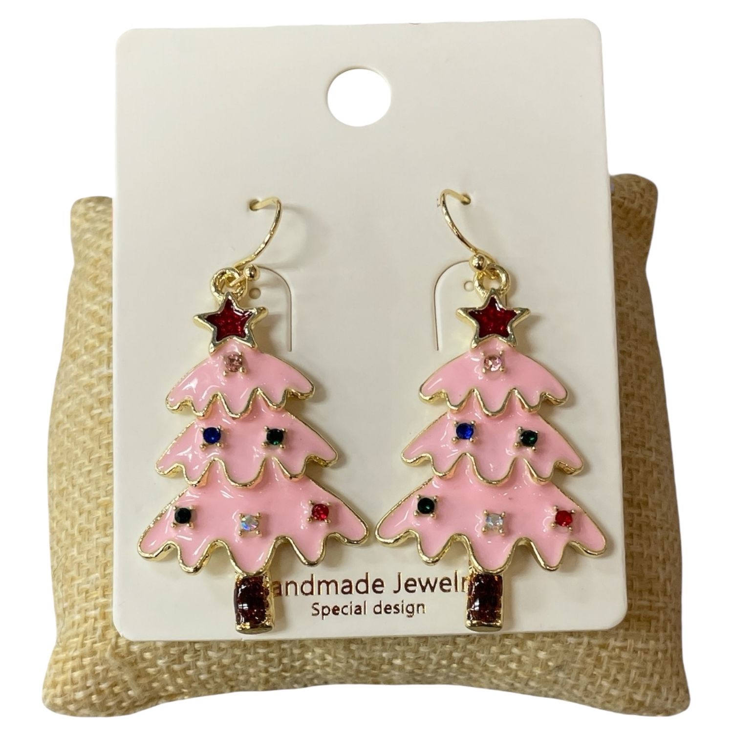 Pink Christmas Tree Multi Stone Earrings