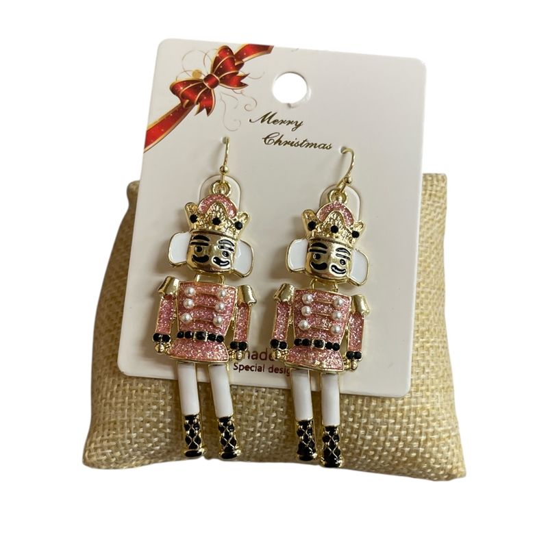 Pink &amp; White Nutcracker Earrings