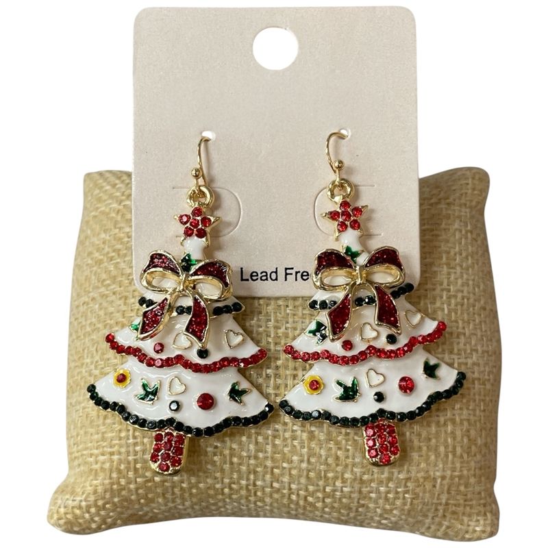 White Christmas Tree Multi Stone Earrings