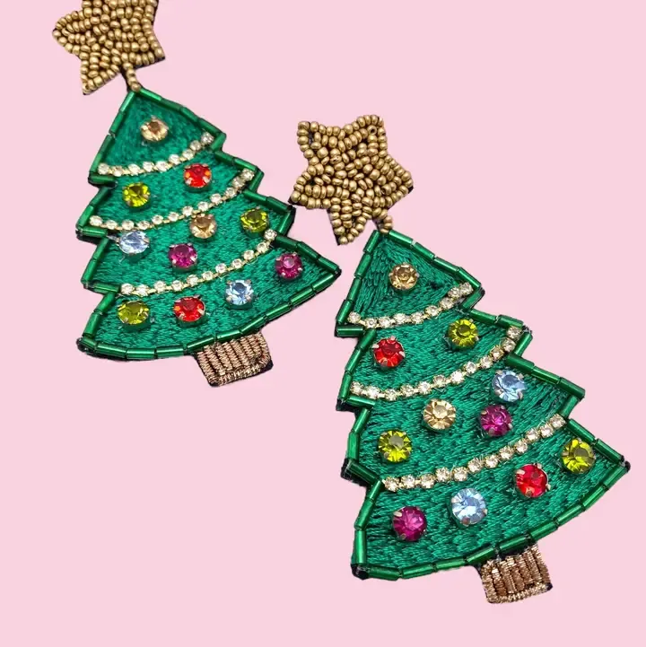 Beaded Christmas Tree Earrings