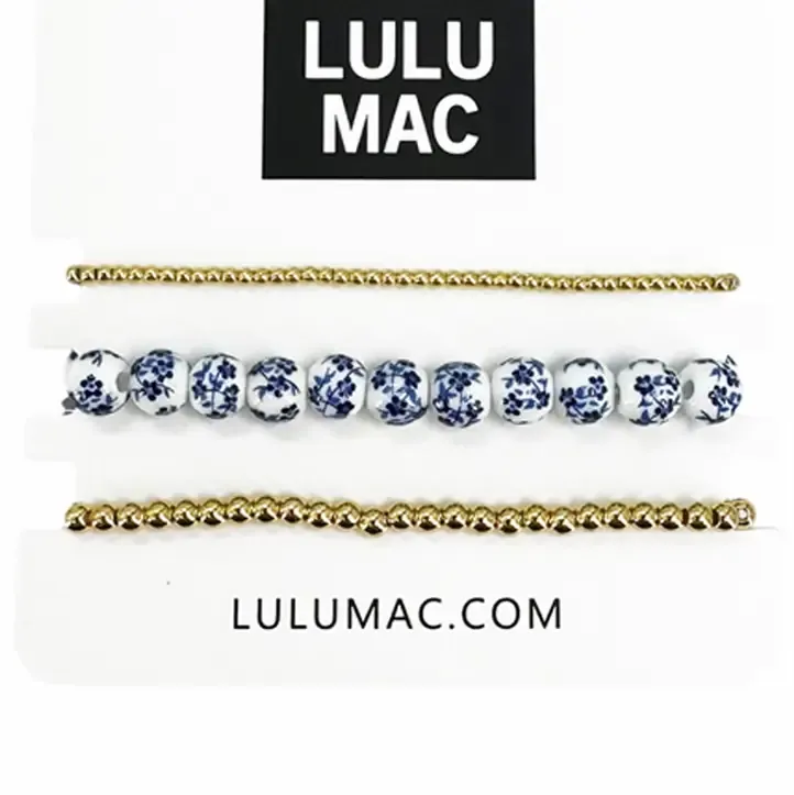 LULU Mac 3 Strand Blue Floral Bracelet