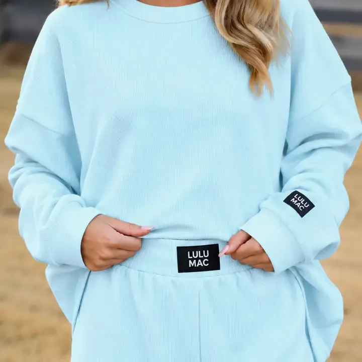 LULU Mac Waffle Longsleeve Top-Ice Blue