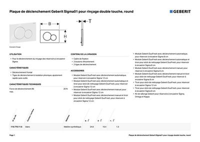 PLAQUE DE COMMANDE DOUBLE TOUCHE SIGMA 01 BLANC