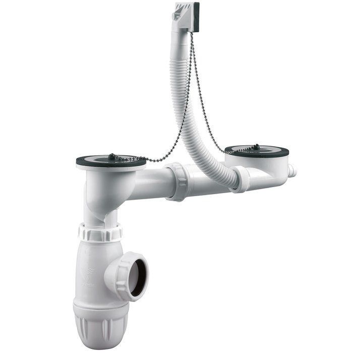 Vidage complet pour évier inox 2 cuves  Plastique blanc Valentin