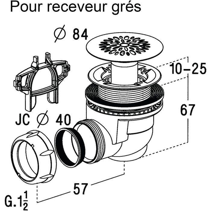 Bonde siphoïde en plastique pour receveur orifice ø 60 mm  Nicoll