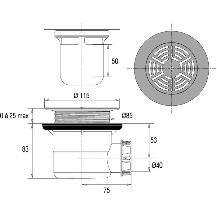 Bonde receveur de douche Ø 90 mm  VALENTIN