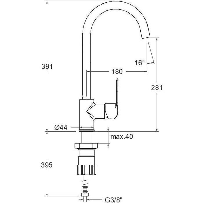 Mitigeur évier Pyla  Bec haut orientable Fixation rapide SIDER