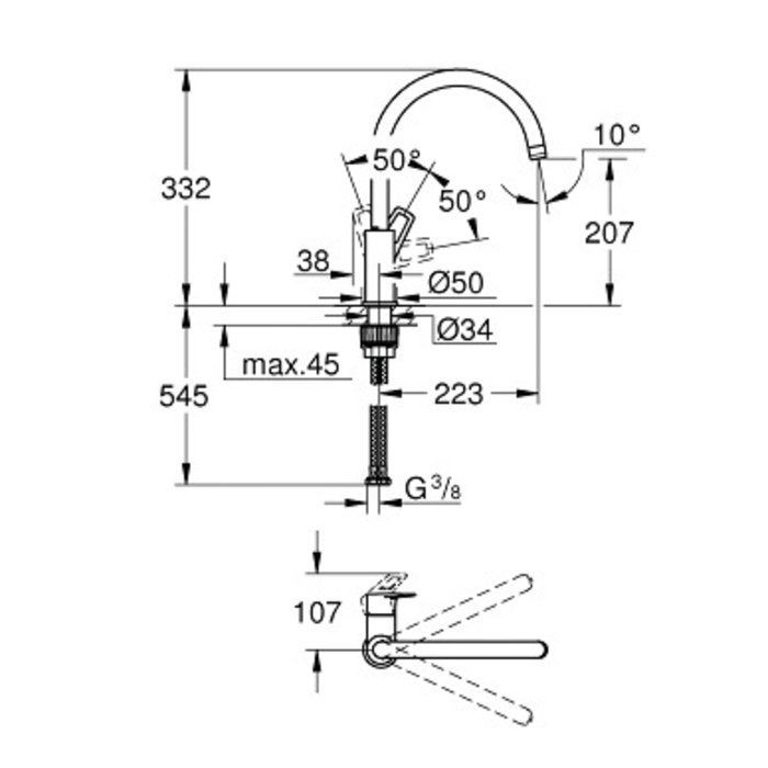 Mitigeur évier Bec C - Bauloop - Grohe Grohe