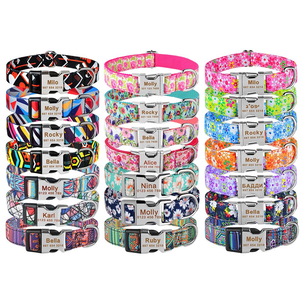 Adjustable Nylon Custom Dog Collar Personalized Dog Collar Free Engraved Name ID Tag Small Large Product Plaid Unisex Dog Collar