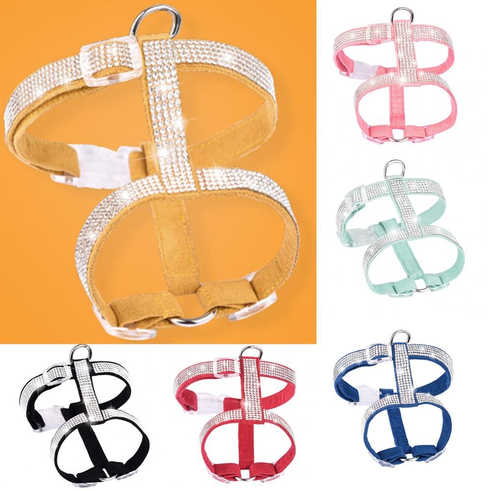 Durable Pet Safety Vest Faux Leather Chest Strap Lightweight Good Craftsmanship Rhinestone Decor Chest Strap