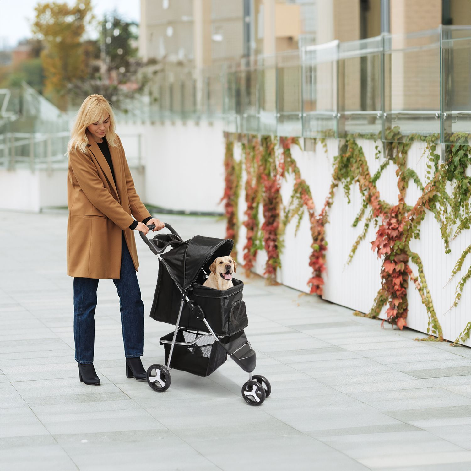 3 Wheels Pet Stroller, Dog Cat Cage Jogger Stroller for Medium Small Dogs Cats, Travel Folding Carrier Waterproof Puppy Stroller