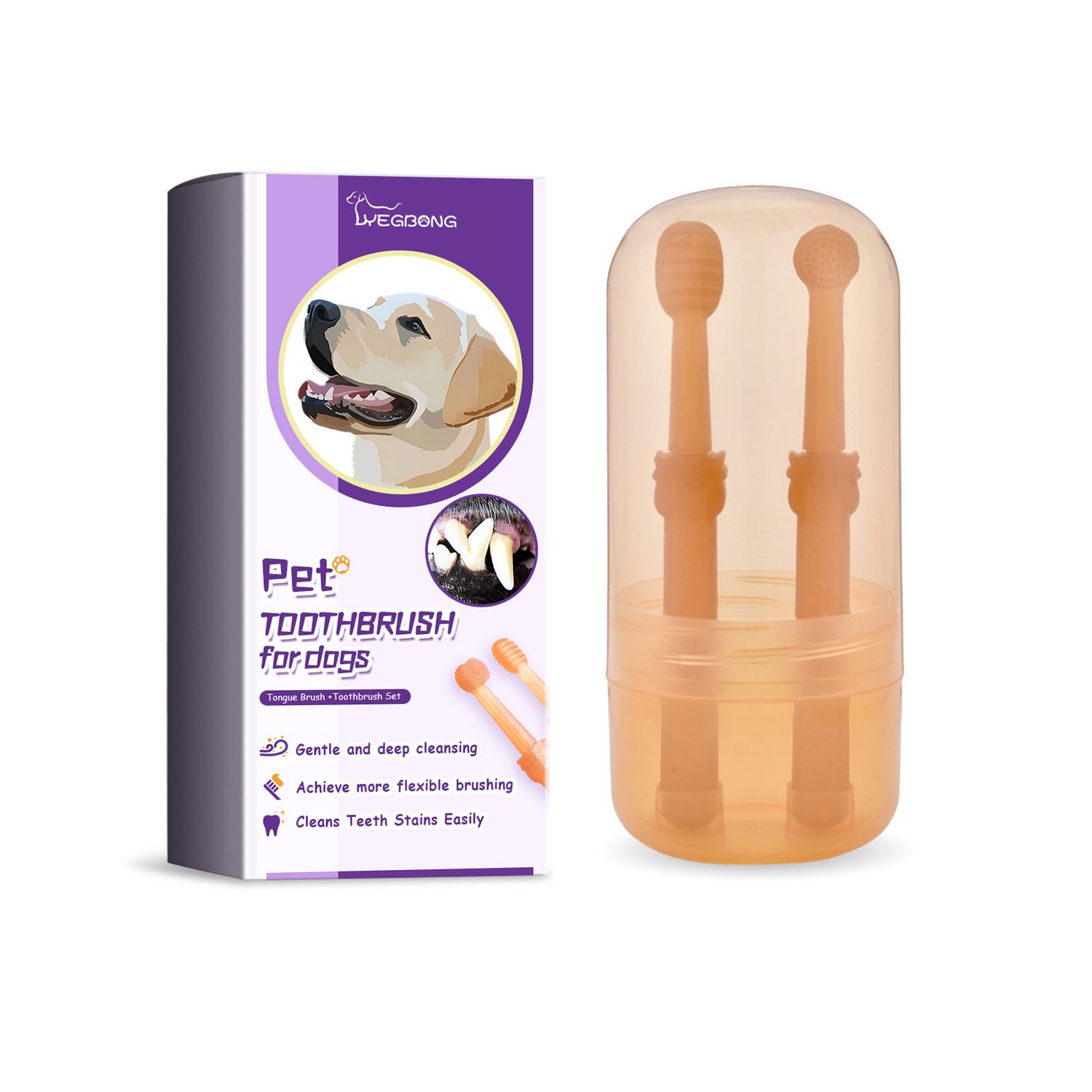 Dog Toothbrush, Pet Silicone Toothbrush Cat Toothbrush Set with Storage Cup, Dog Kitten Toothbrush Tongue Cleaner Teeth Cleaner