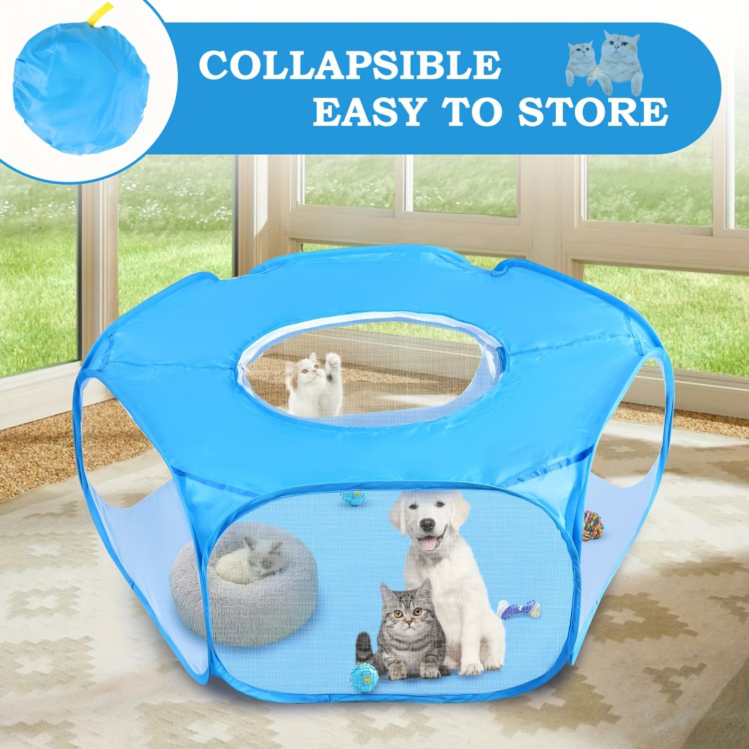 Small animal fence with top cover, foldable breathable pet cage tent, portable outdoor sports fence