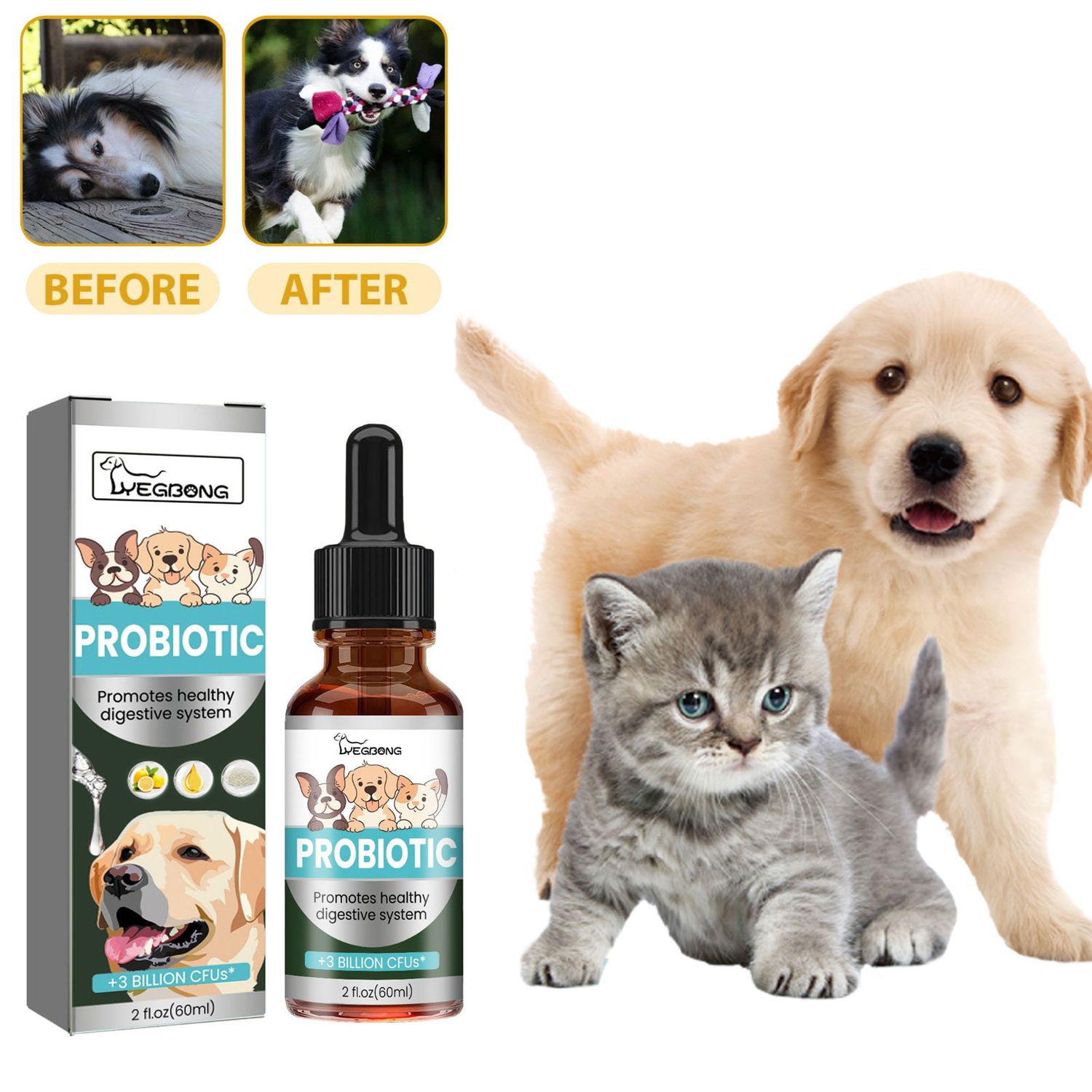 Dog Probiotics Drop Digestive Health Support Improve Gastrointestinal Vomiting Stomach Protect Pet Health Nutrition Supplement