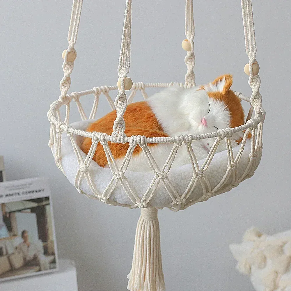 Cat Hammock Hanging Basket Swing Window Cute Pet Cat Hand-woven Cotton Rope Bed Kitten House Tent Pet Accessories