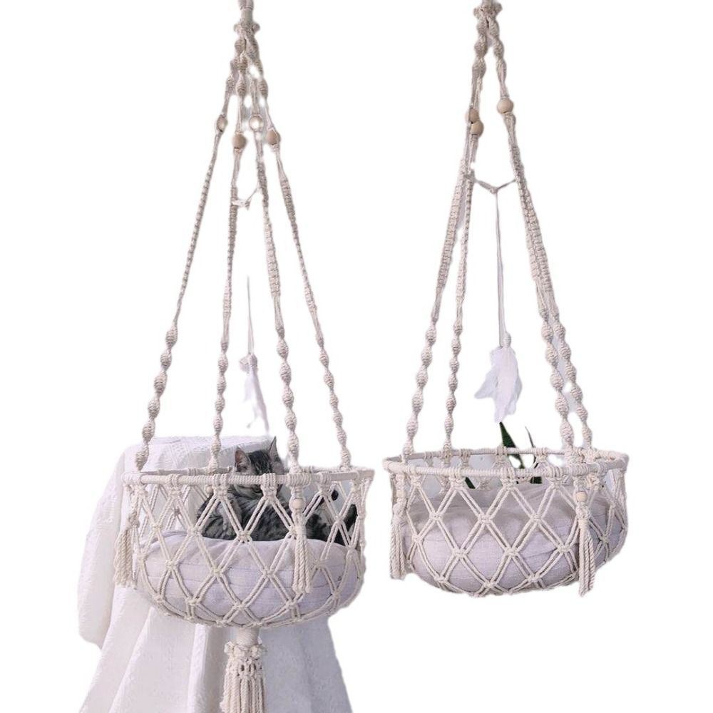 New Hand Woven Pet Hammock Cozy Cotton Rope Cat Swing Durable Bohemian Style Hanging Basket Pet Accessories
