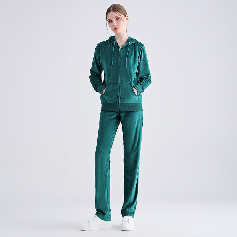 Velvet long-sleeved women's sports suit European and American two-piece-2