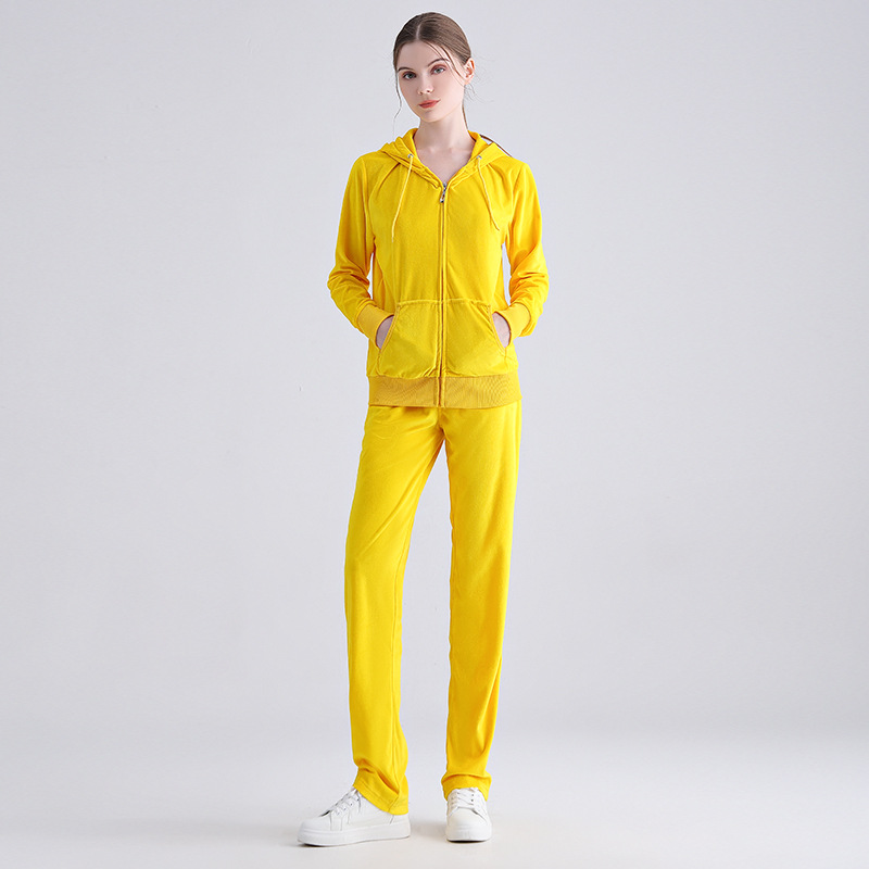 Velvet long-sleeved women's sports suit European and American two-piece-4