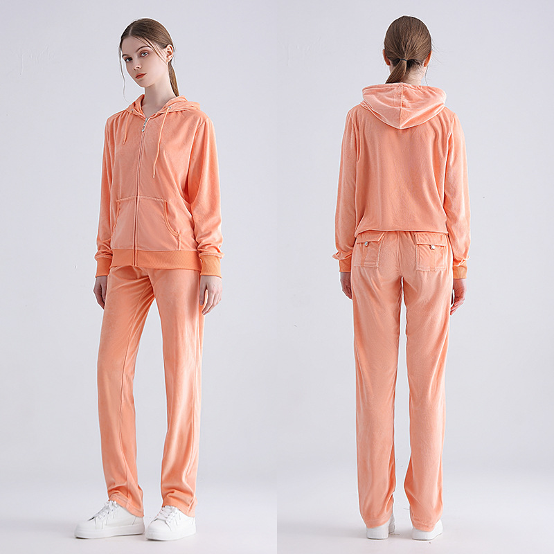 Velvet long-sleeved women's sports suit European and American two-piece-3