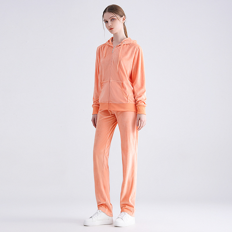 Velvet long-sleeved women's sports suit European and American two-piece-1