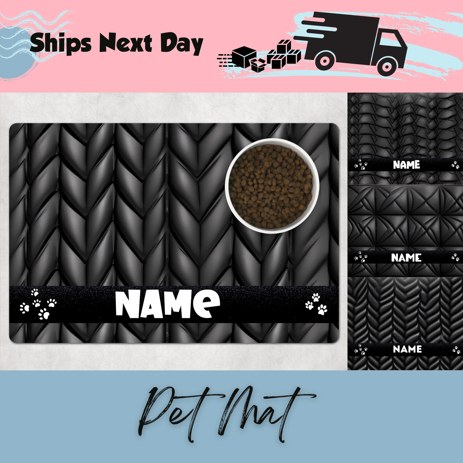 Personalized Pet Mat for Food Dishes or Litter Box - Style 2