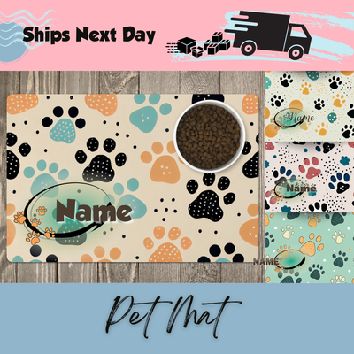 Personalized Pet Mat for Food Dishes or Litter Box - Style 5