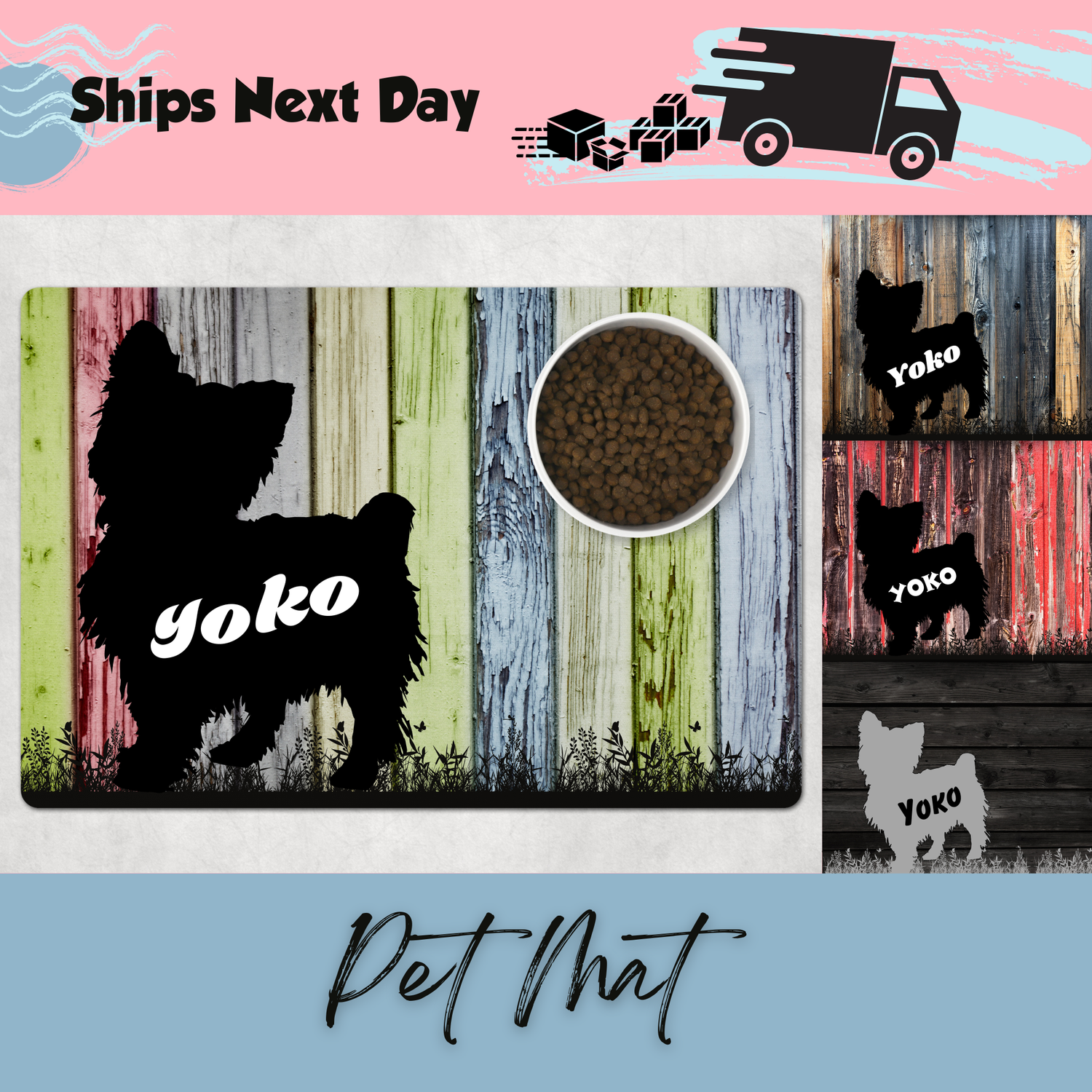 Personalized Pet Mat for Food Dishes or Litter Box - Style 1