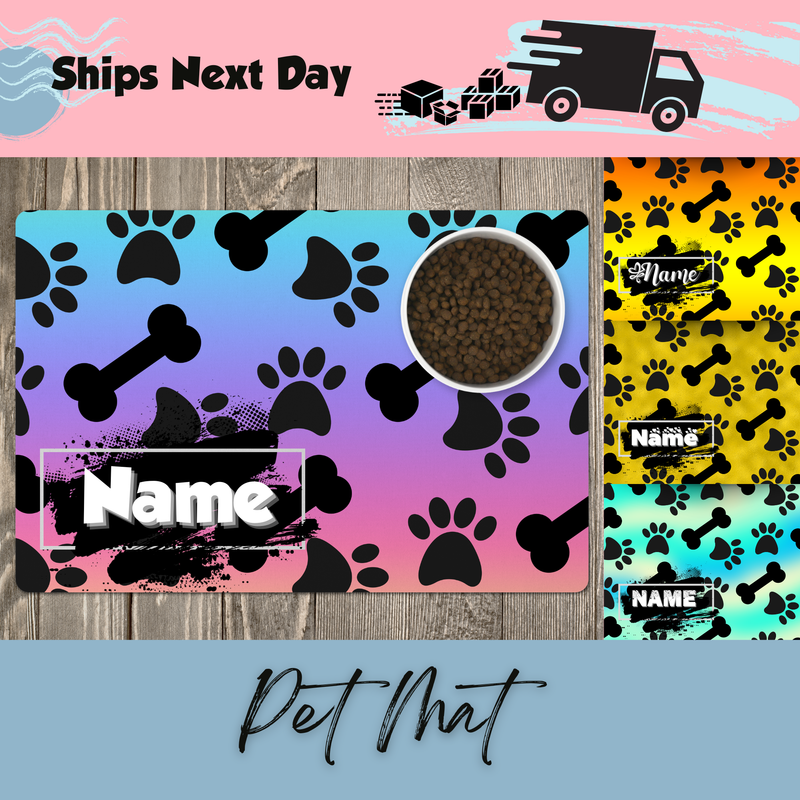 Personalized Pet Mat for Food Dishes or Litter Box - Style 6