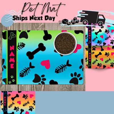 Personalized Pet Mat for Food Dishes or Litter Box - Style 8