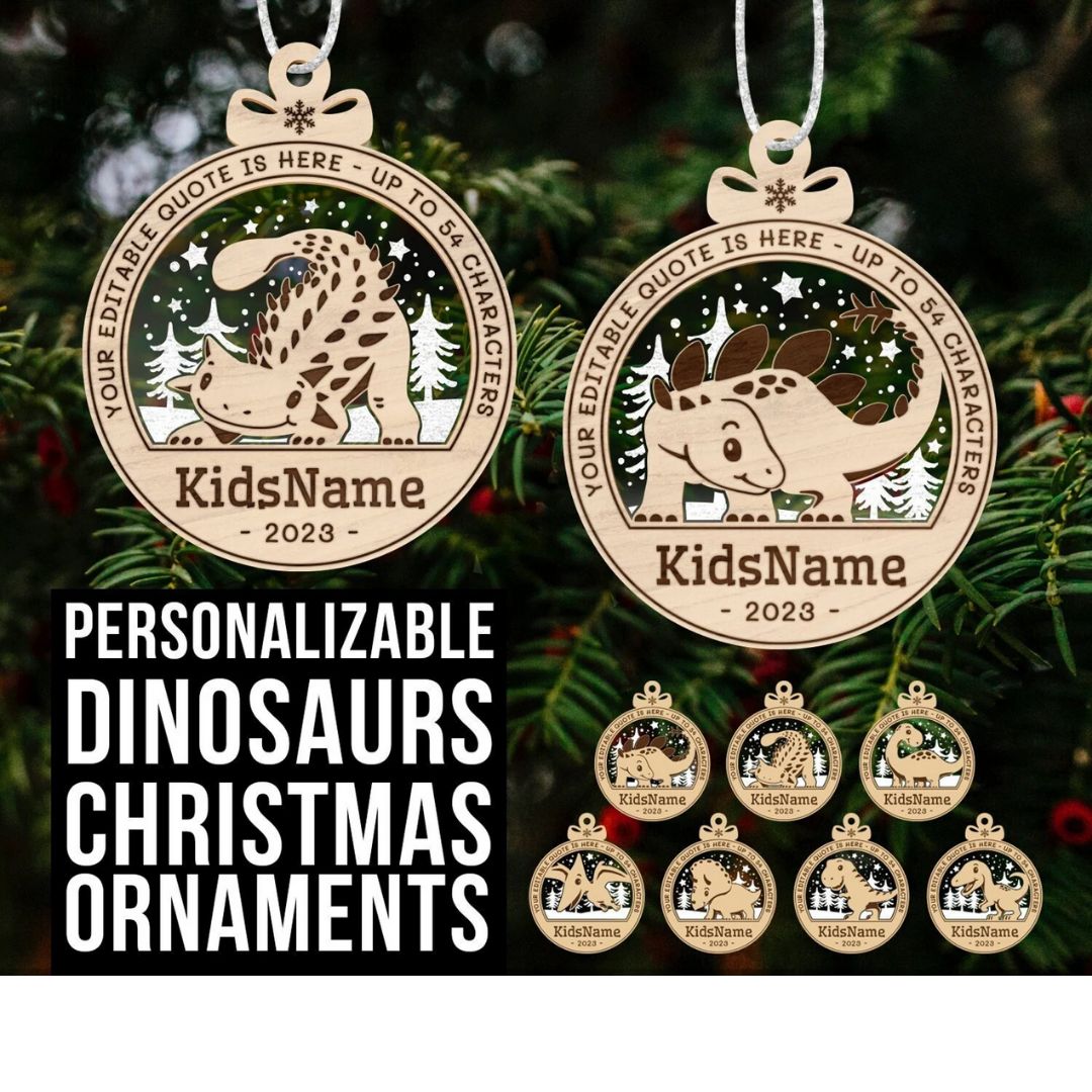 Custom Dinosaur Christmas Ornaments - Personalized Name &amp; Year