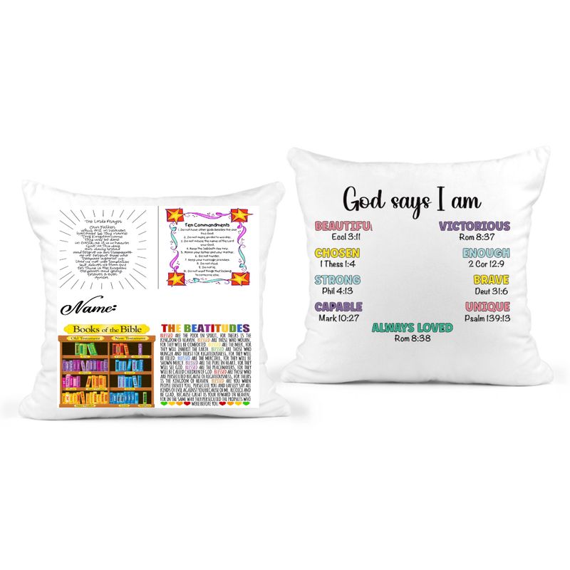 Church Learning Pillow - God Says I Am - Caucasian Girl with Curly Pony Tails