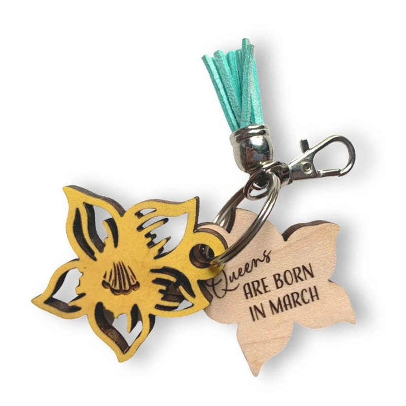 Personalized Birth Month Flower Doubled Layered Keychains