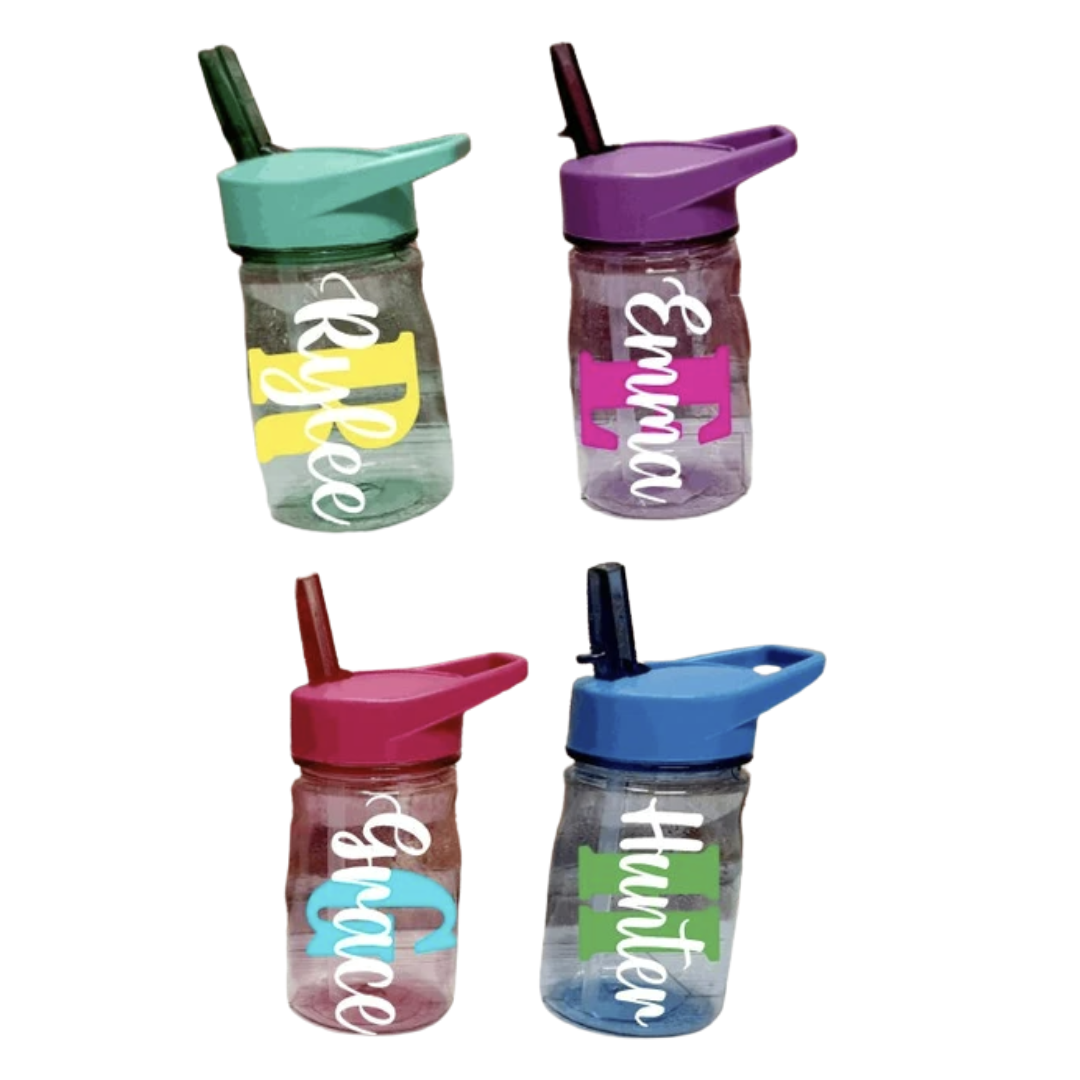 Personalized 13 oz Kids Water Bottles with Flip-Up Straw  Color-Changing Vinyl
