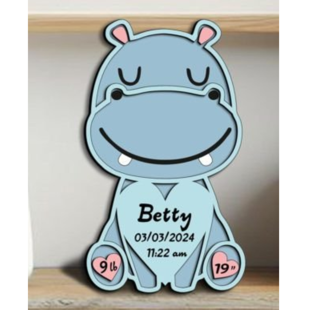 Personalized Hippo Baby Birth Stats Sign
