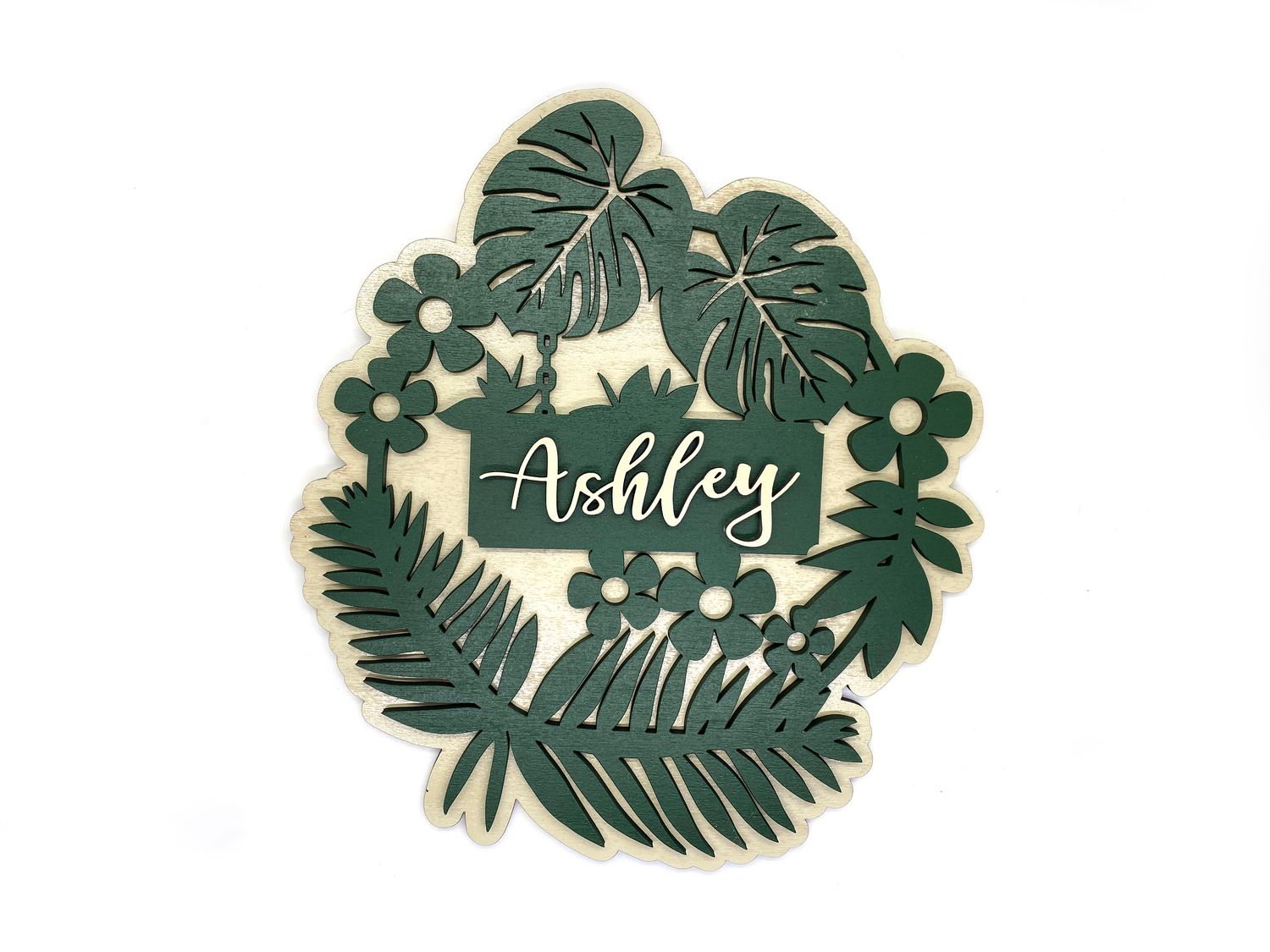 Personalized Tropical Leaf and Floral Name Sign - Custom Decor