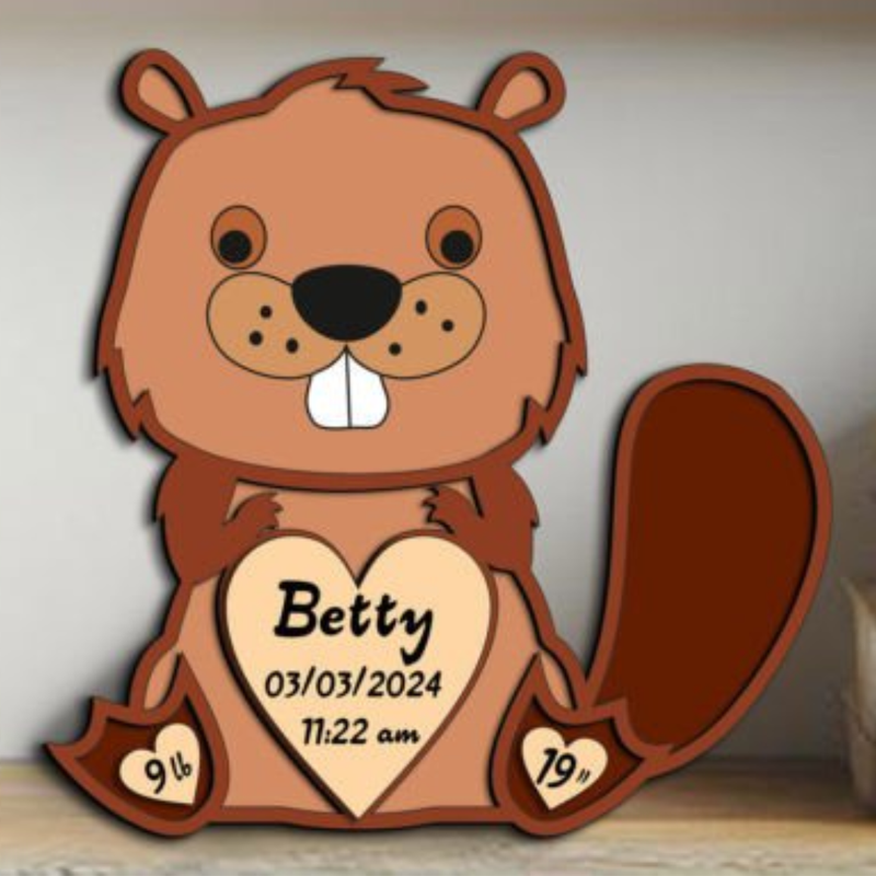 Personalized Beaver Baby Birth Stats Sign