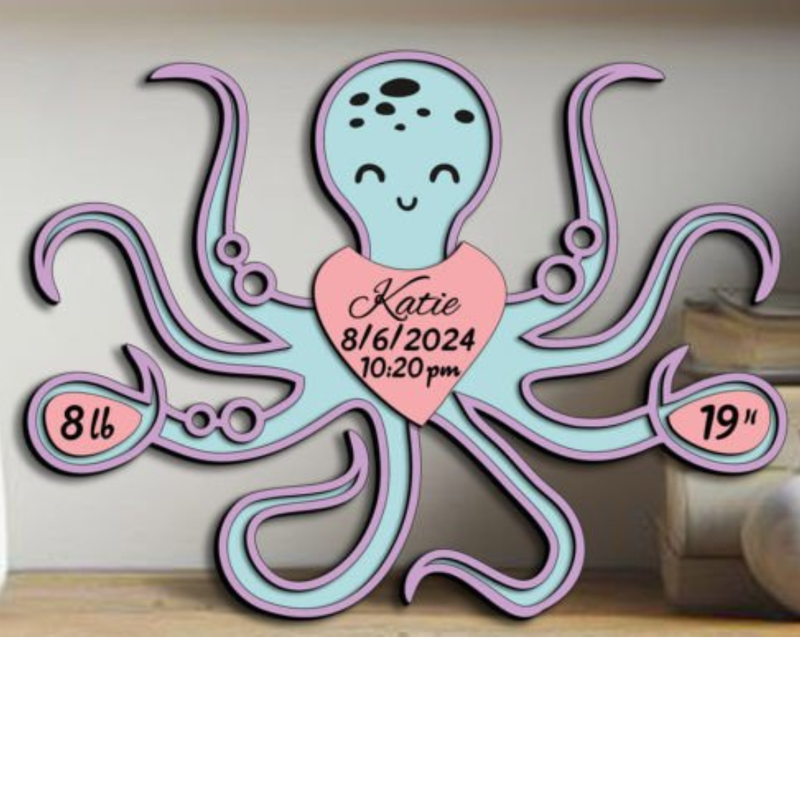 Personalized Octopus Baby Birth Stats Sign