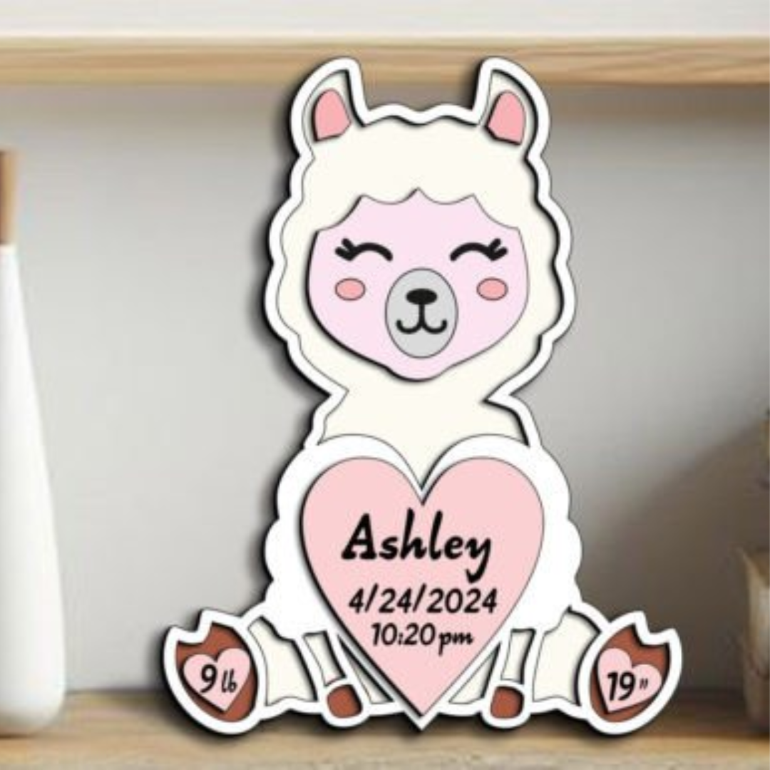 Personalized Llama Baby Birth Stats Sign