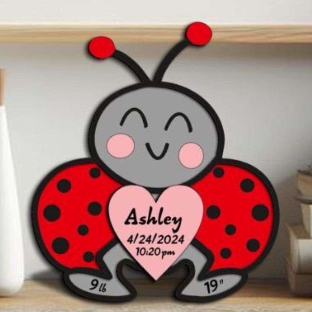 Personalized Ladybug Baby Birth Stats Sign
