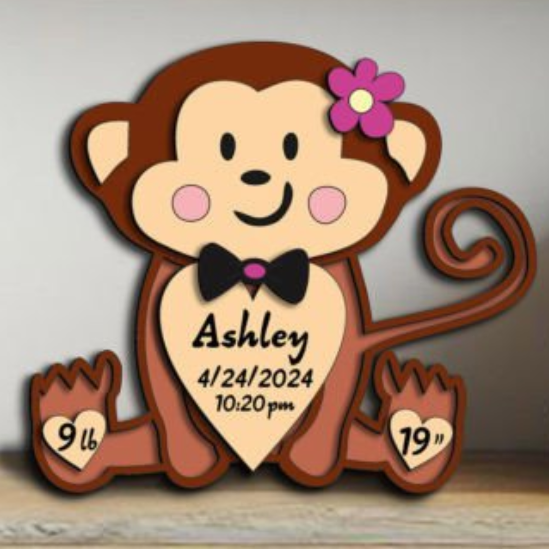Personalized Monkey Baby Birth Stats Sign
