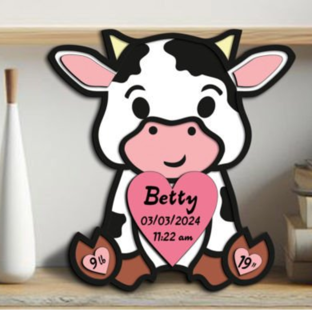 Personalized Cow Baby Birth Stats Sign
