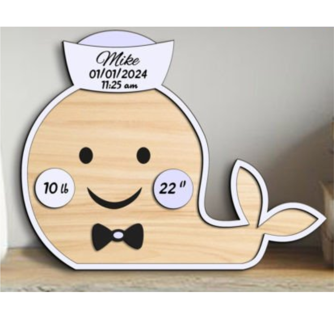 Personalized Whale Baby Birth Stats Sign