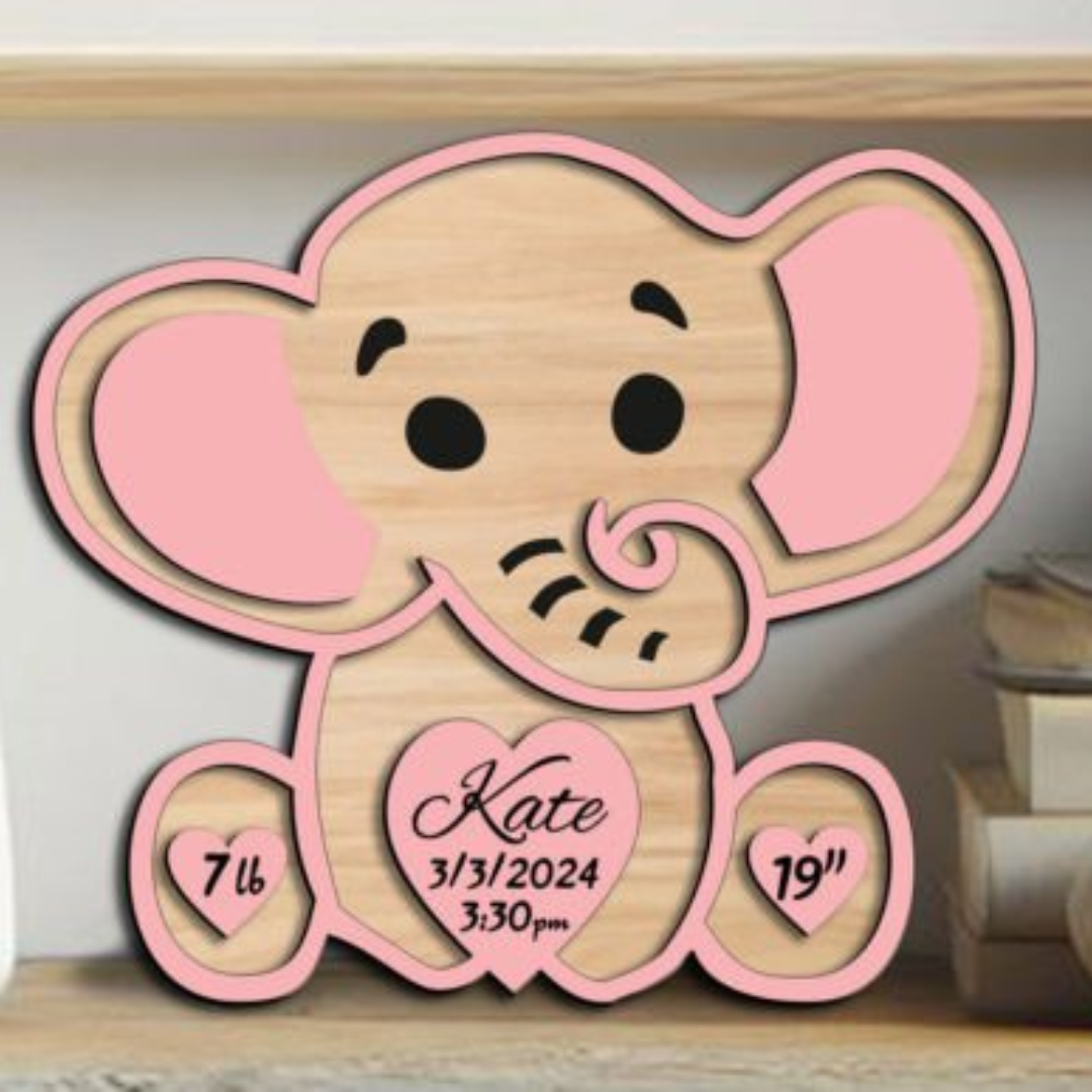 Personalized Elephant Baby Birth Stats Sign