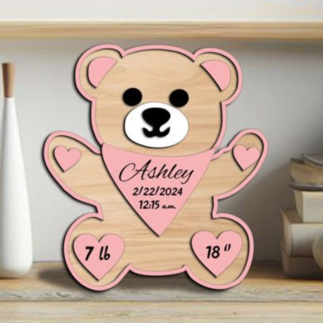 Personalized Teddy Bear Baby Birth Stats Sign