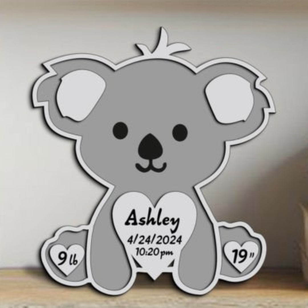 Personalized Koala Baby Birth Stats Sign