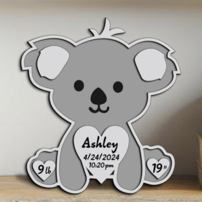 Personalized Koala Baby Birth Stats Sign