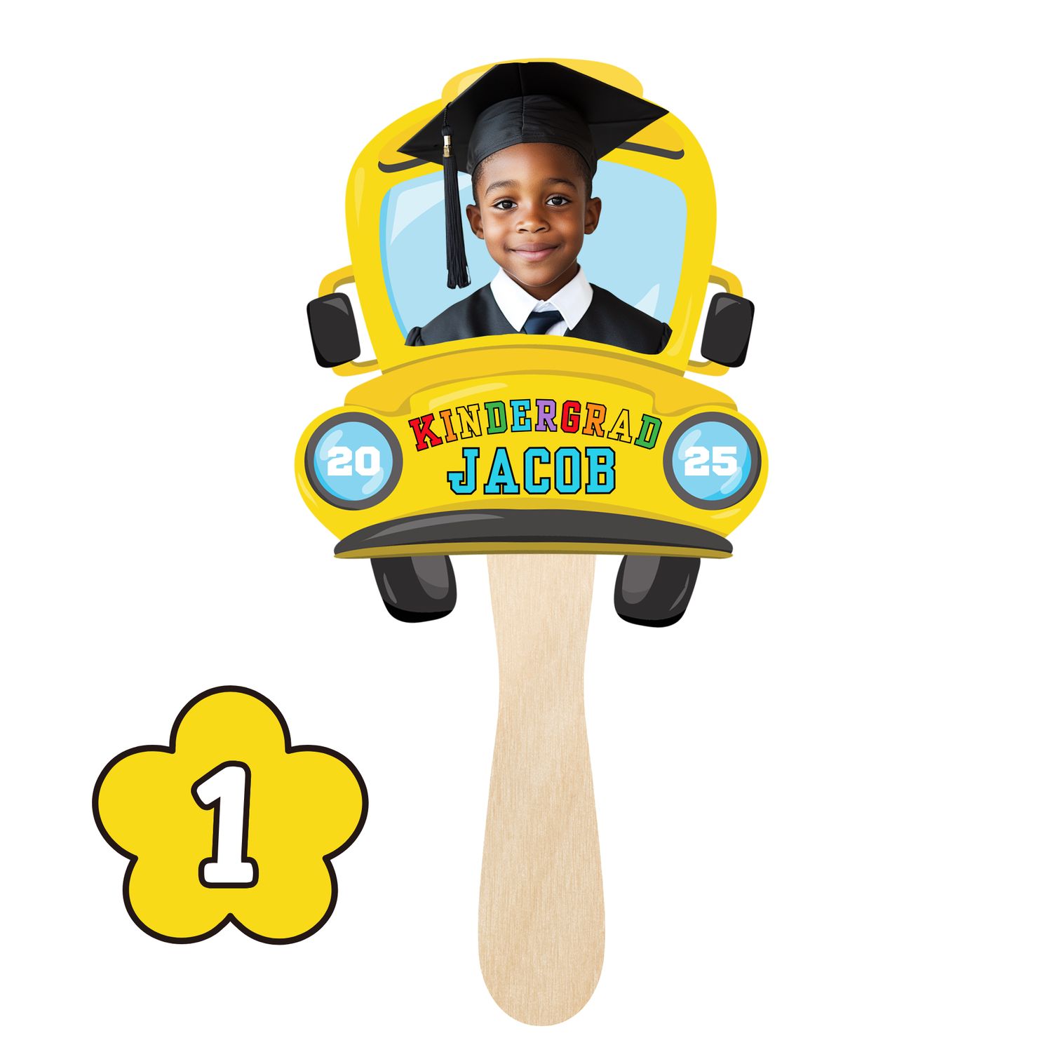 Personalized Graduation Hand Fan – School Bus Edition (Pre-K &amp; Kindergarten)