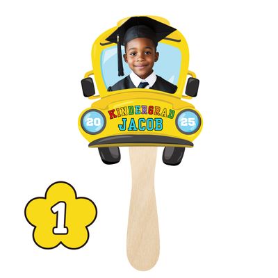 Personalized Graduation Hand Fan – School Bus Edition (Pre-K &amp; Kindergarten)