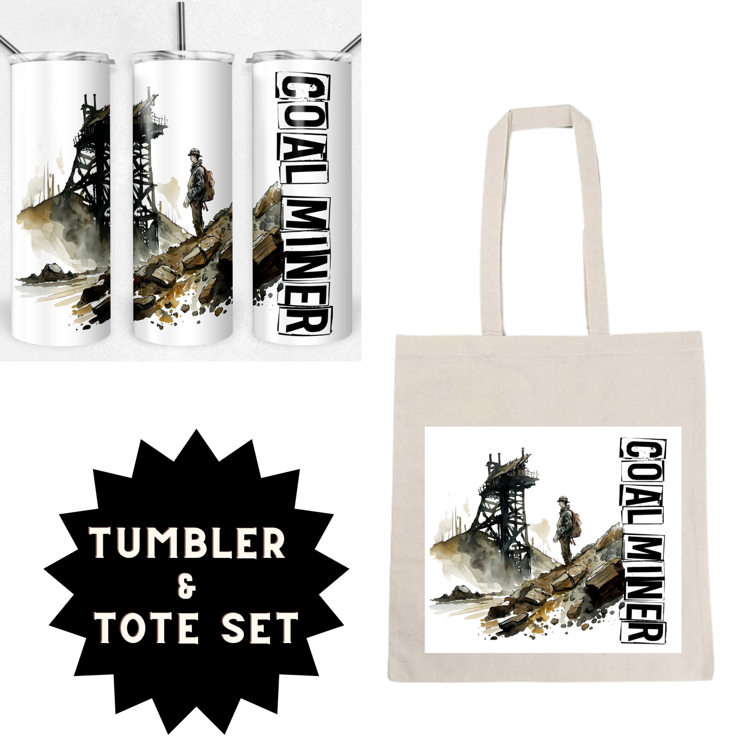 Coal Miner Tumbler &amp; Tote Set