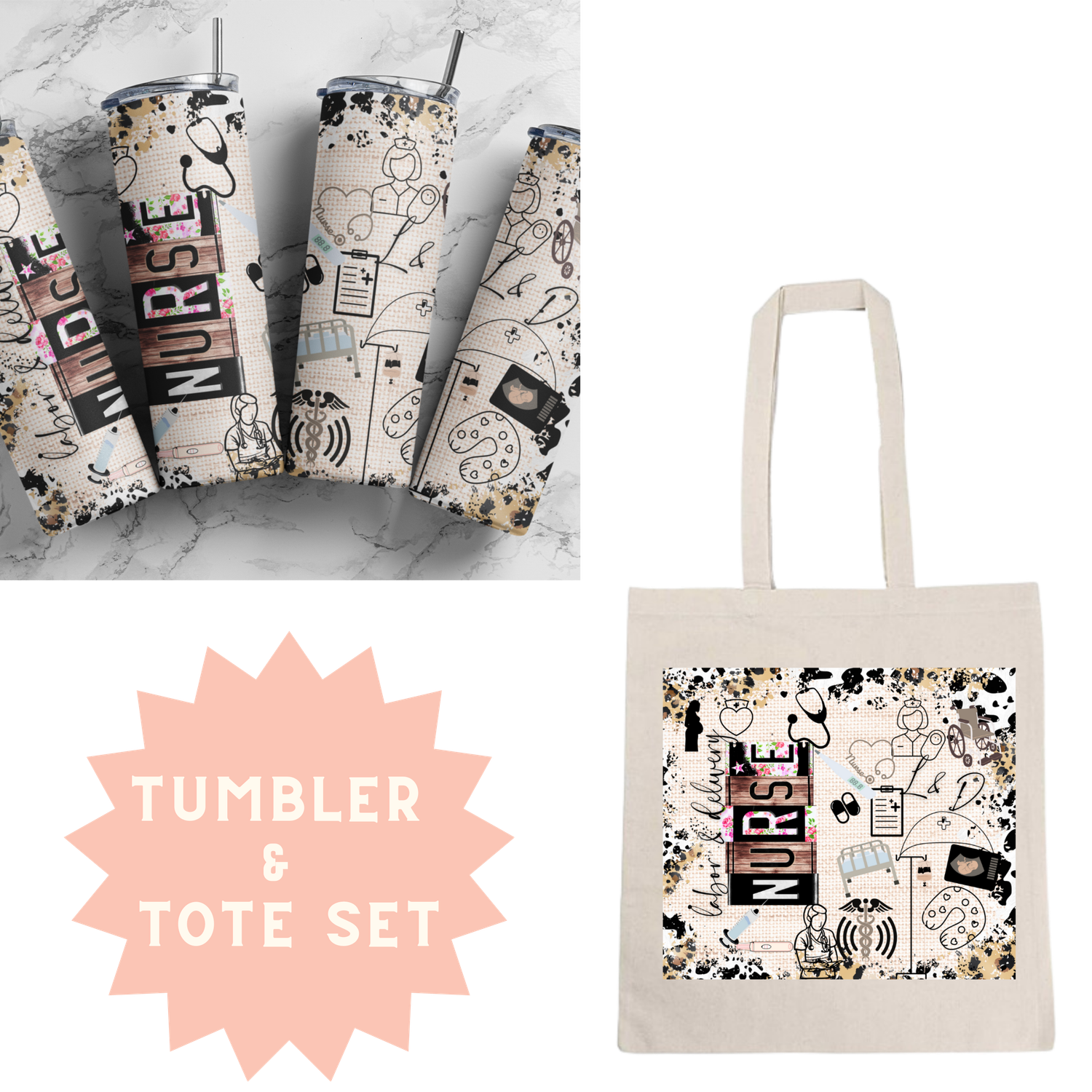 Labor and Delivery Nurse Tumbler &amp; Tote Set